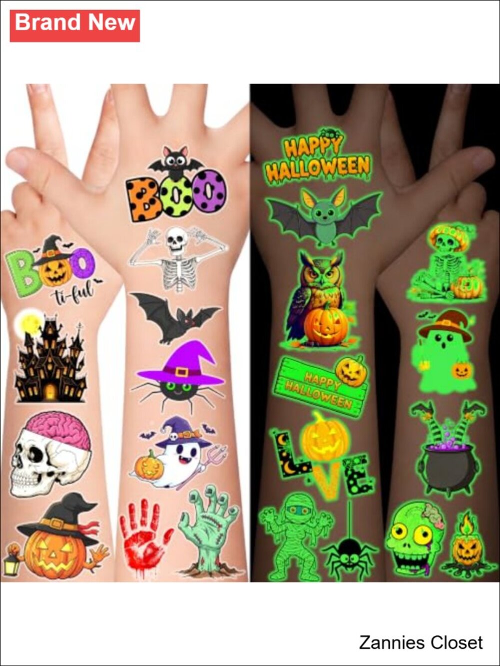 👻 60 Glow in the Dark Halloween Temporary Tattoos Spooky Party Favors